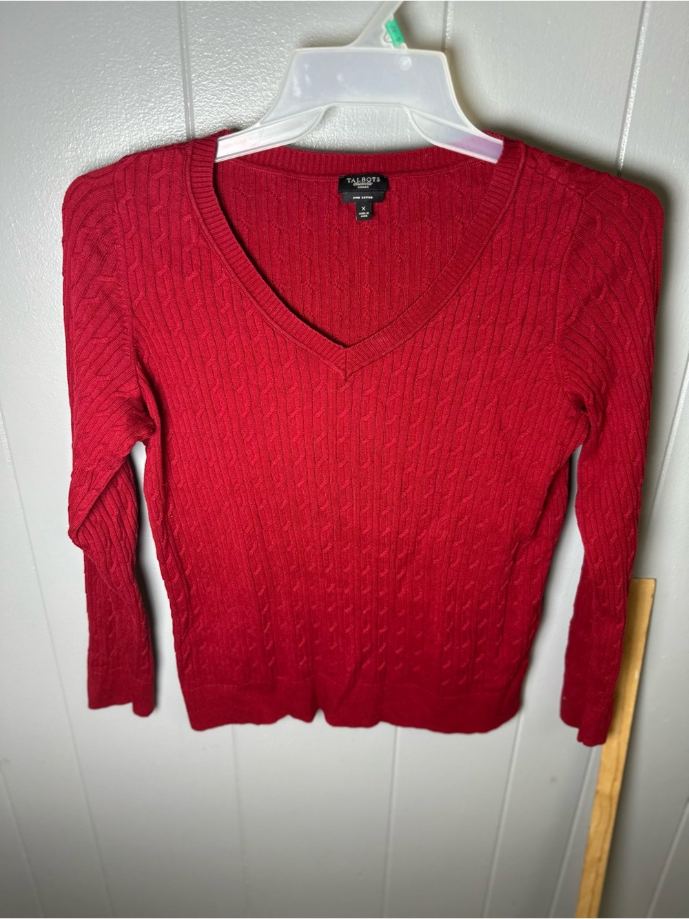 Talbots women’s size X Crimson Red V-Neck Cable Knit Sweater